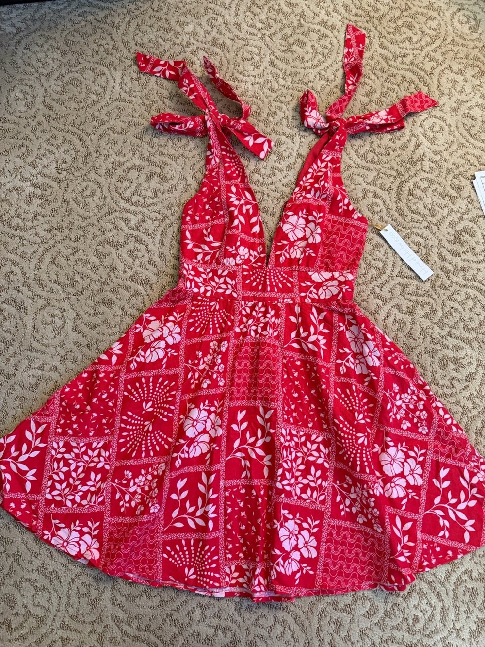 House of Harlow 1960 Floral Tie-Shoulder Linen Blend Dress size XSMALL NWT!